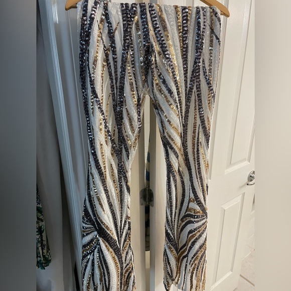 Club L London sequin flared pants in white & silver (new with defects) - Picture 2 of 6